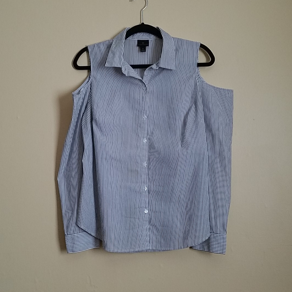 Worthington Striped Cold Shoulder Button Down